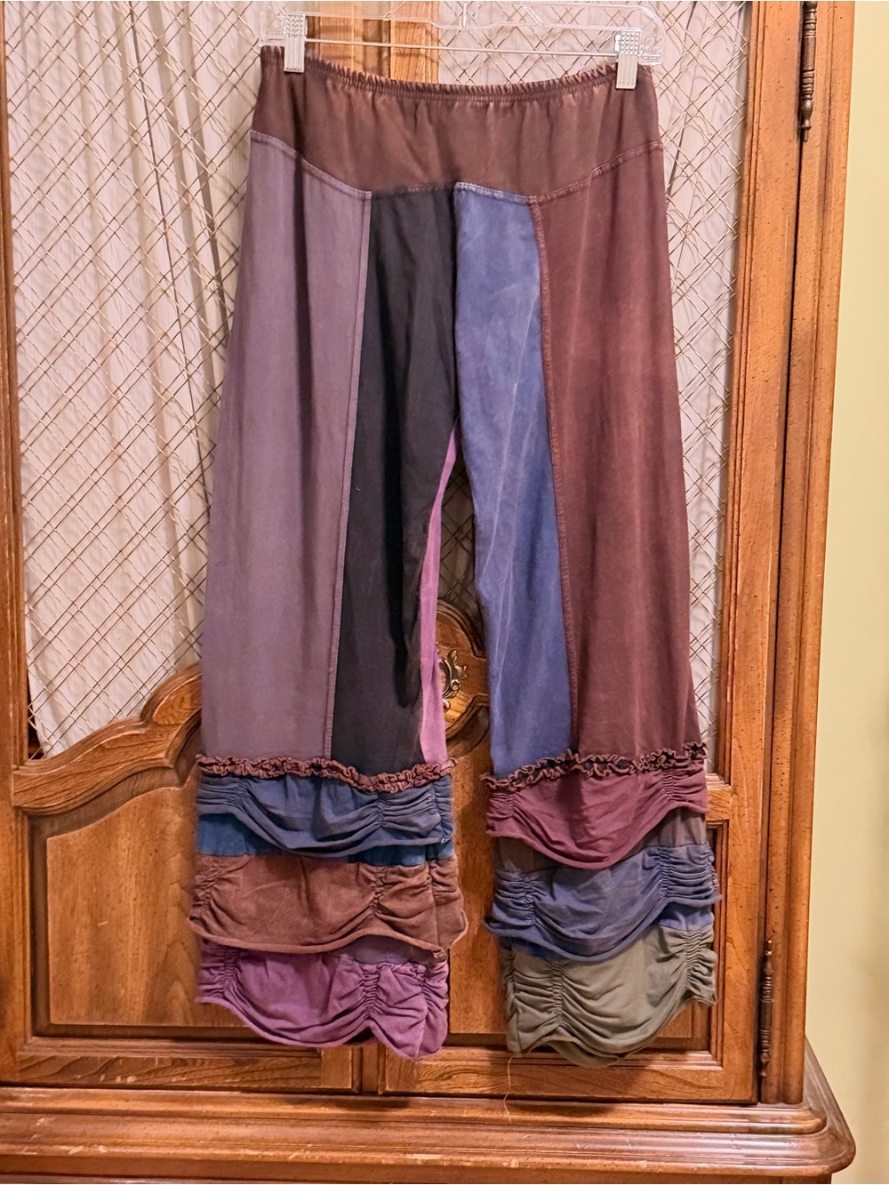 Avatar Imports Patchwork Layered Ruffle Boho Pants Purple SIZE MEDIUM